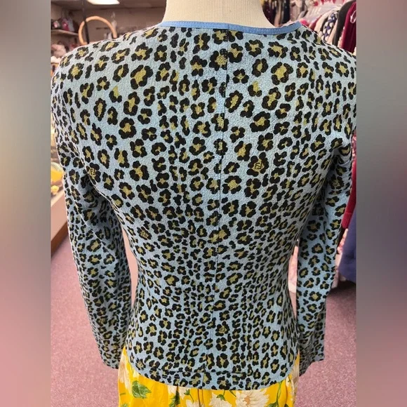 Fendi Leopard Print Cardigan with Light Blue Trim